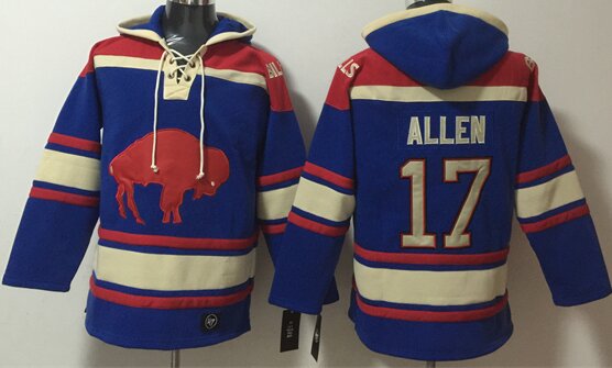 Men's Buffalo Bills #17 Josh Allen Royal Ageless Must-Have Lace-Up Pullover Hoodie