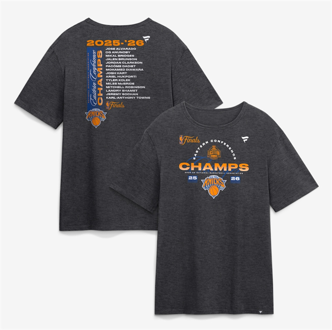 Men's New York Knicks Heather Charcoal 2026 Eastern Conference Champions Roster T-Shirt