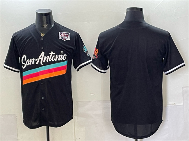 Men's San Antonio Spurs Blank Black USA 250' Patch City Edition Stitched Baseball Jersey