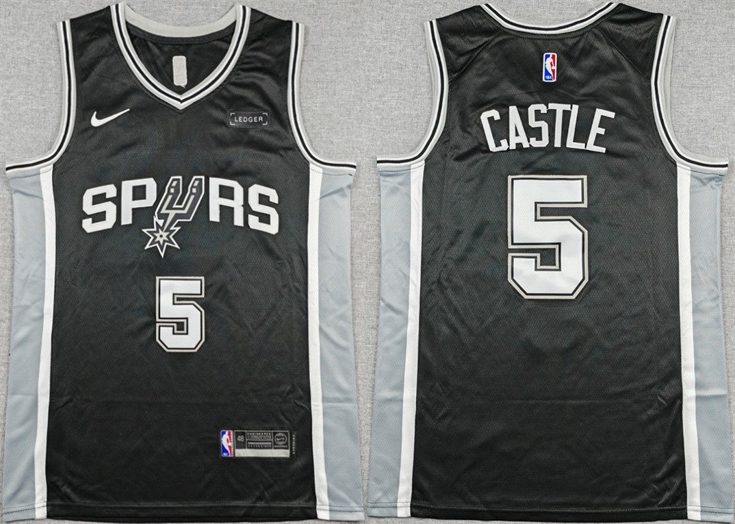 Men's San Antonio Spurs #5 Stephon Castle Black 2025-26 Icon Edition Stitched Basketball Jersey