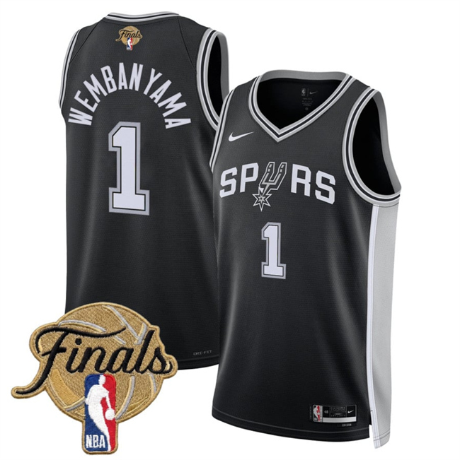 Men's San Antonio Spurs #1 Victor Wembanyama Black 2026 Finals Patch Icon Edition Stitched Basketball Jersey