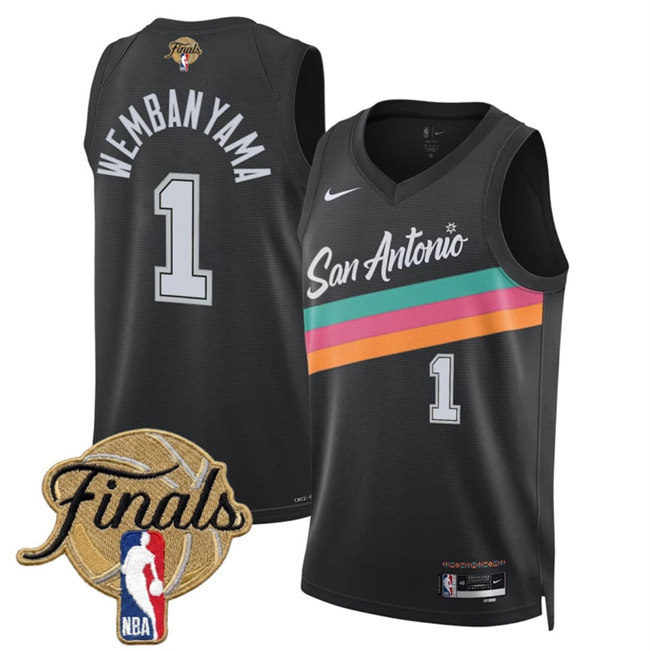 Men's San Antonio Spurs #1 Victor Wembanyama Black 2026 Finals Patch City Edition Stitched Basketball Jersey