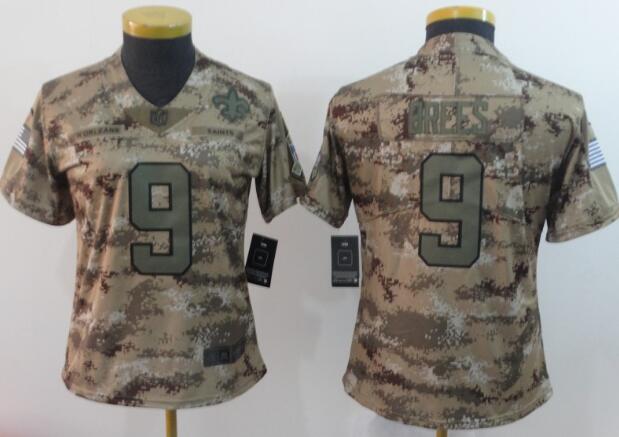 Women New Nike New Orleans Saints 9 Brees Nike Camo Salute to Service Limited Jersey